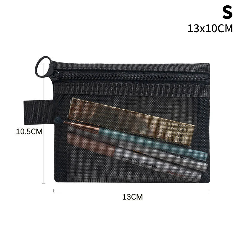 A4 A5 A6 Nylon Mesh File Bag Transparent Zipper Test Paper Information Student Pen Bag Transparent Mesh Cosmetic Storage Bag Qme S