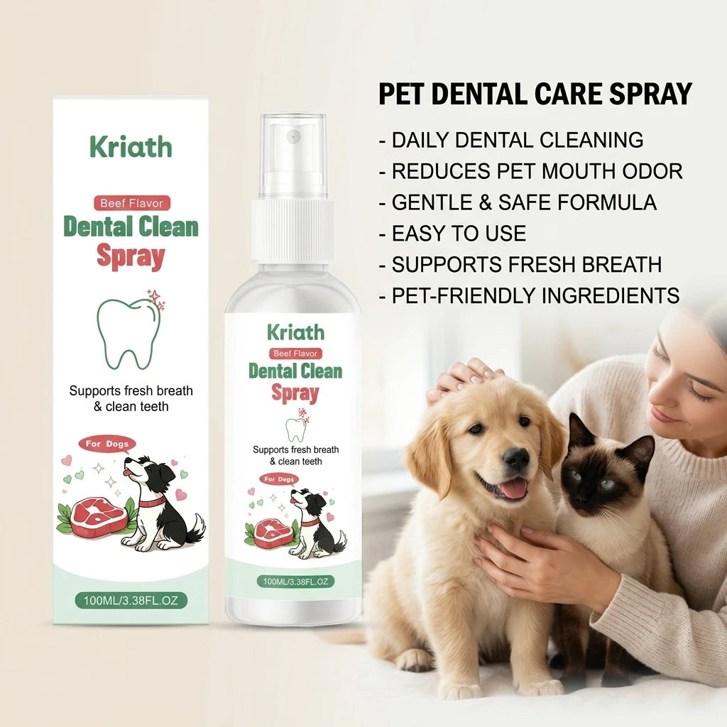 Pets Dental Cleaning Spray Remove Tartar Plaque Soothe Gums Eliminate Bad Breath Reduce Bacteria No-Brush Dog Oral Care Solution Qme