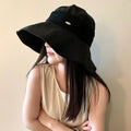 Solid Color Cotton Linen Fisherman Hat Cotton Linen Wide Brim Sunshade Hat Breathable Sun Protection Summer Sun Hat Ladies Qme Black