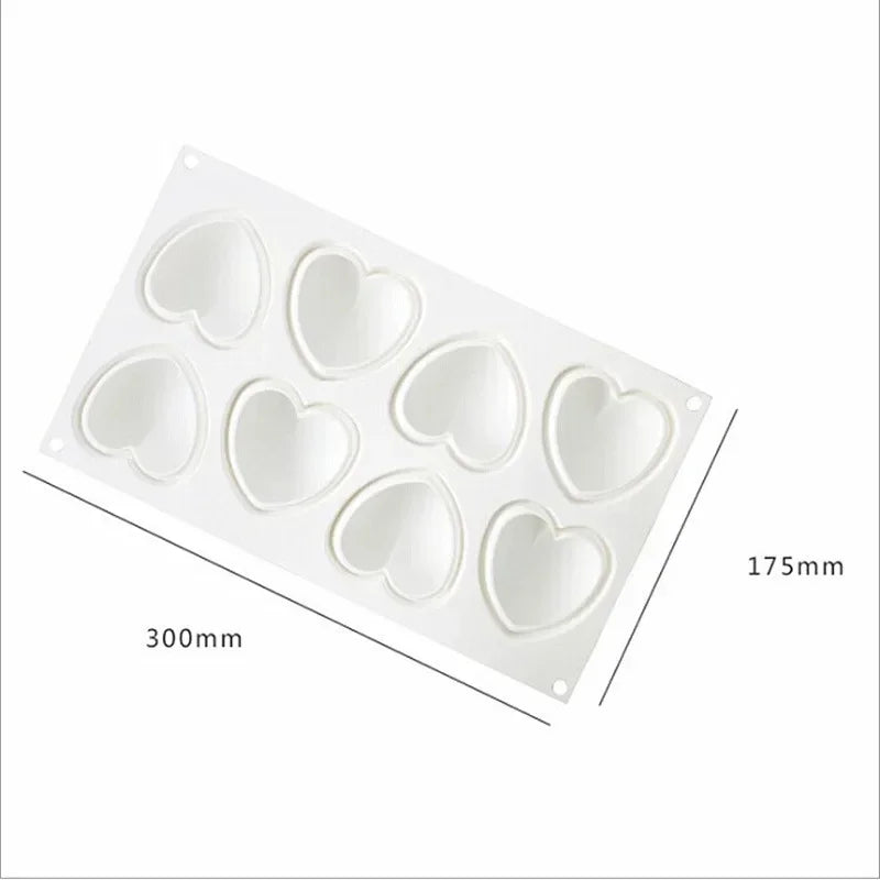8Grid Cavity Love Heart Shape Cake Mold Mousse Ice Cream Chocolate Dessert Jelly Pastry Silicone Mold Decoration Tools Qme