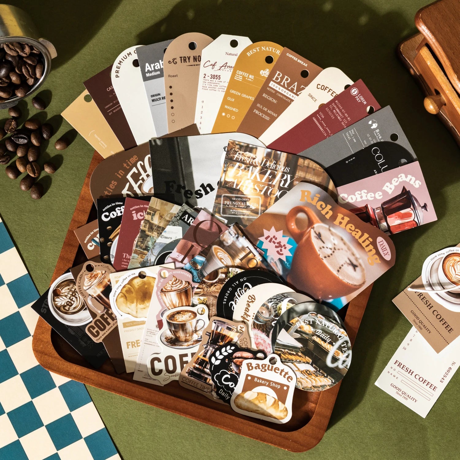 30 Sheets Coffee Theme Punch Hole Stickers for DIY Scrapbooking Guitar Phone Case Notebook Decoration Qme