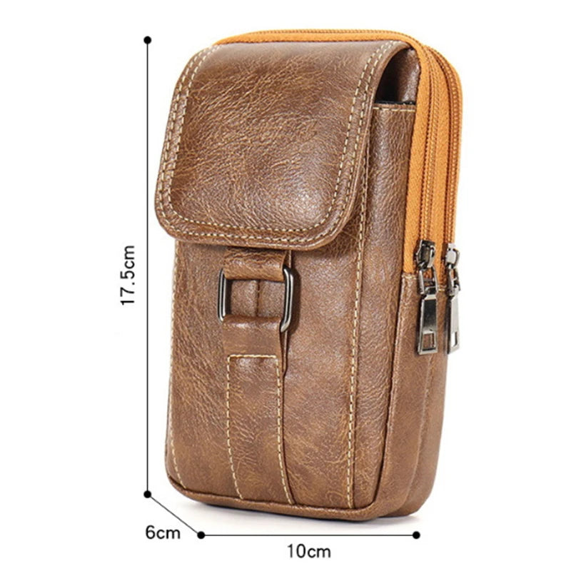 Vintage PU Leather Waist Strap Bag Waterproof Hook Chest Multi Layer Qme