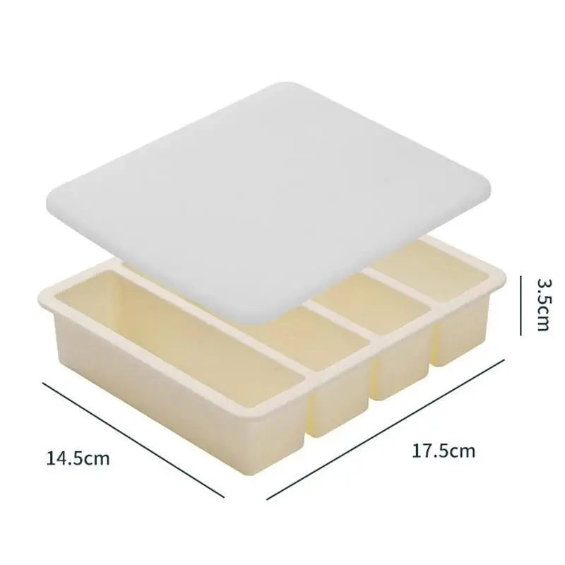 Food Storage Ice Cube Mold Giant Silicone Freezer Trays Lid 4-Cubes Qme With cover White