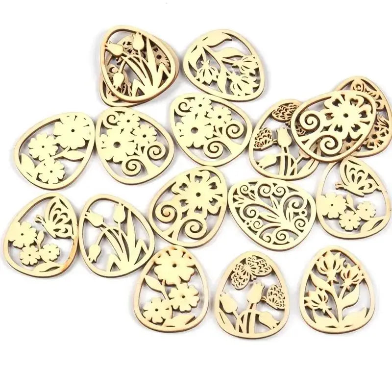 20Pcs/lot 50x40mm Random Mix Hollow Flower Wooden Easter Egg Hanging Pendant For Party Kid DIY Handmade Oranments Decor C3490 Qme