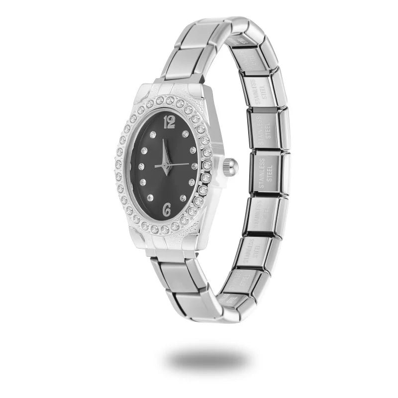 Trendy DIY 9MM Width Italian Elastic Charm Stainless Oval Round Zircon Watch Bracelet Bangle For Friend Birthday Jewelry Gifts Qme Style 34