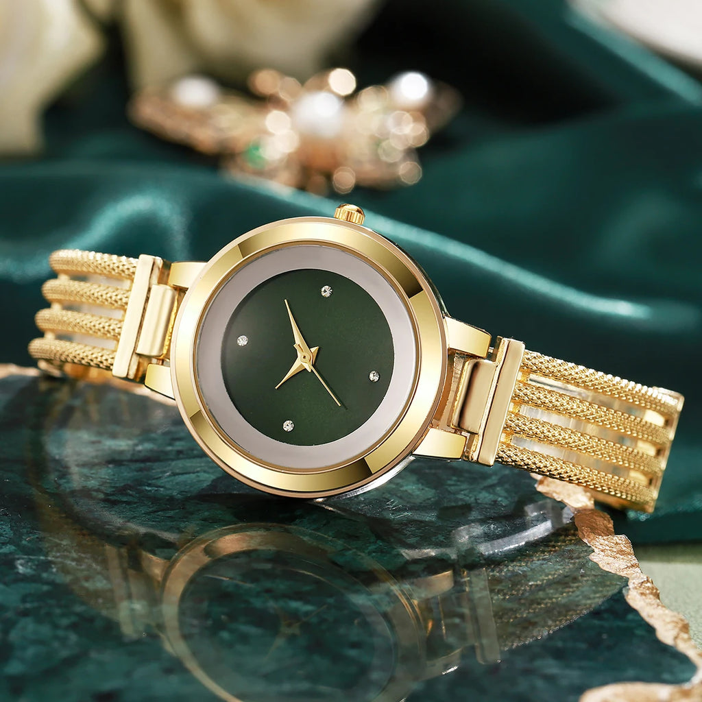 Mulheres de luxo relógio de quartzo moda analógico senhoras relógios de pulso meninas presente reloj mujer Qme