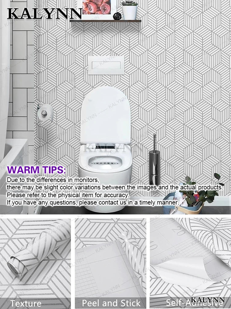 Peel Stick Wallpaper Abstract Self Adhesive Contact Paper Wooden Qme Silver Geometry 9.8FTx17in(3mx45cm)