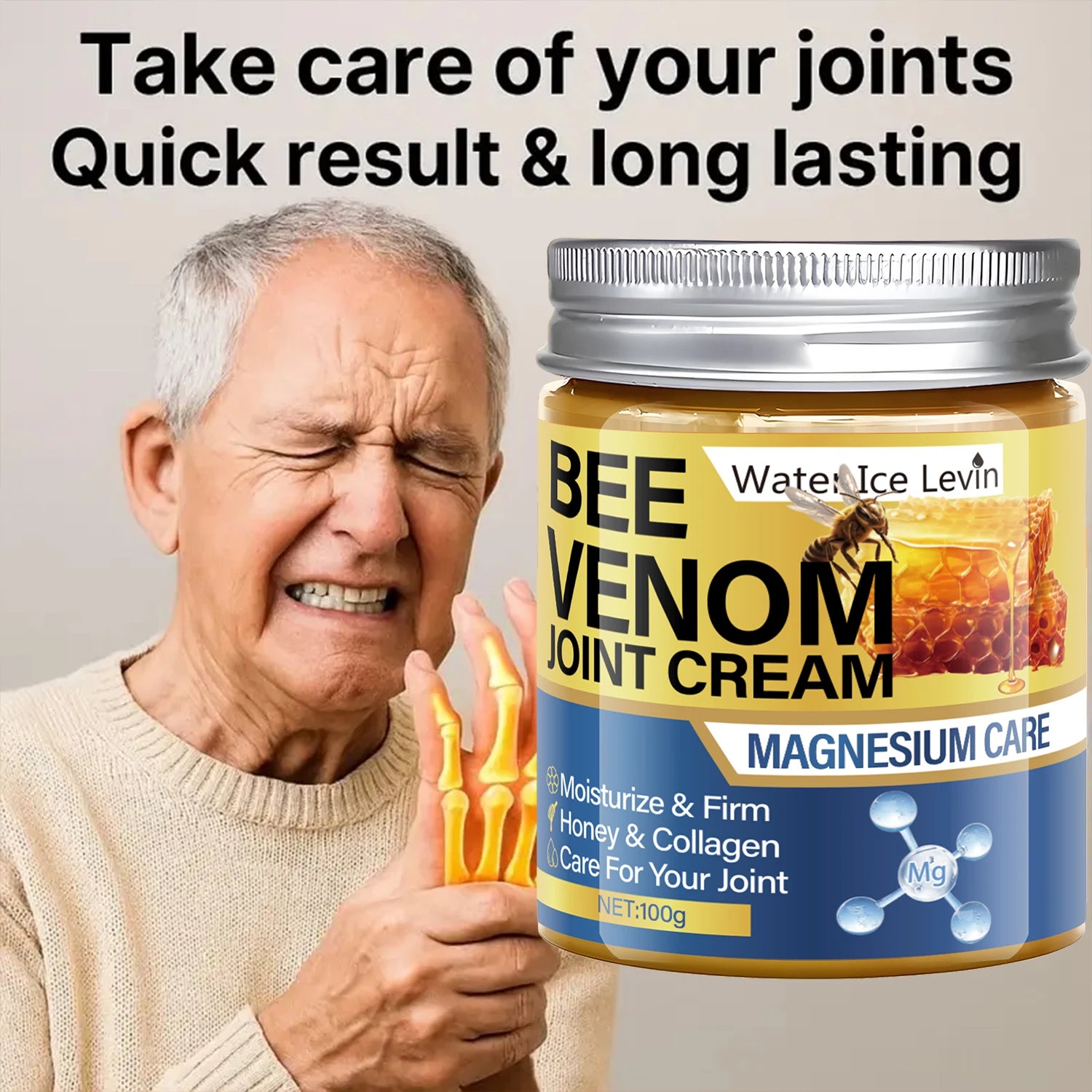Bee Venom Joint Cream with Magnesium & Honey - Moisturizes, Firms & Cares for Joints, Light Formula for Elastic Skin Qme