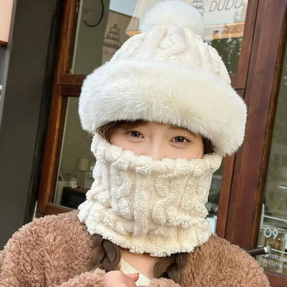 Women's Autumn Winter Thickened Scarf Mask Integrated Ear Protection Windproof Hat Parent-Child Children's Warm Head Cover Cap Qme