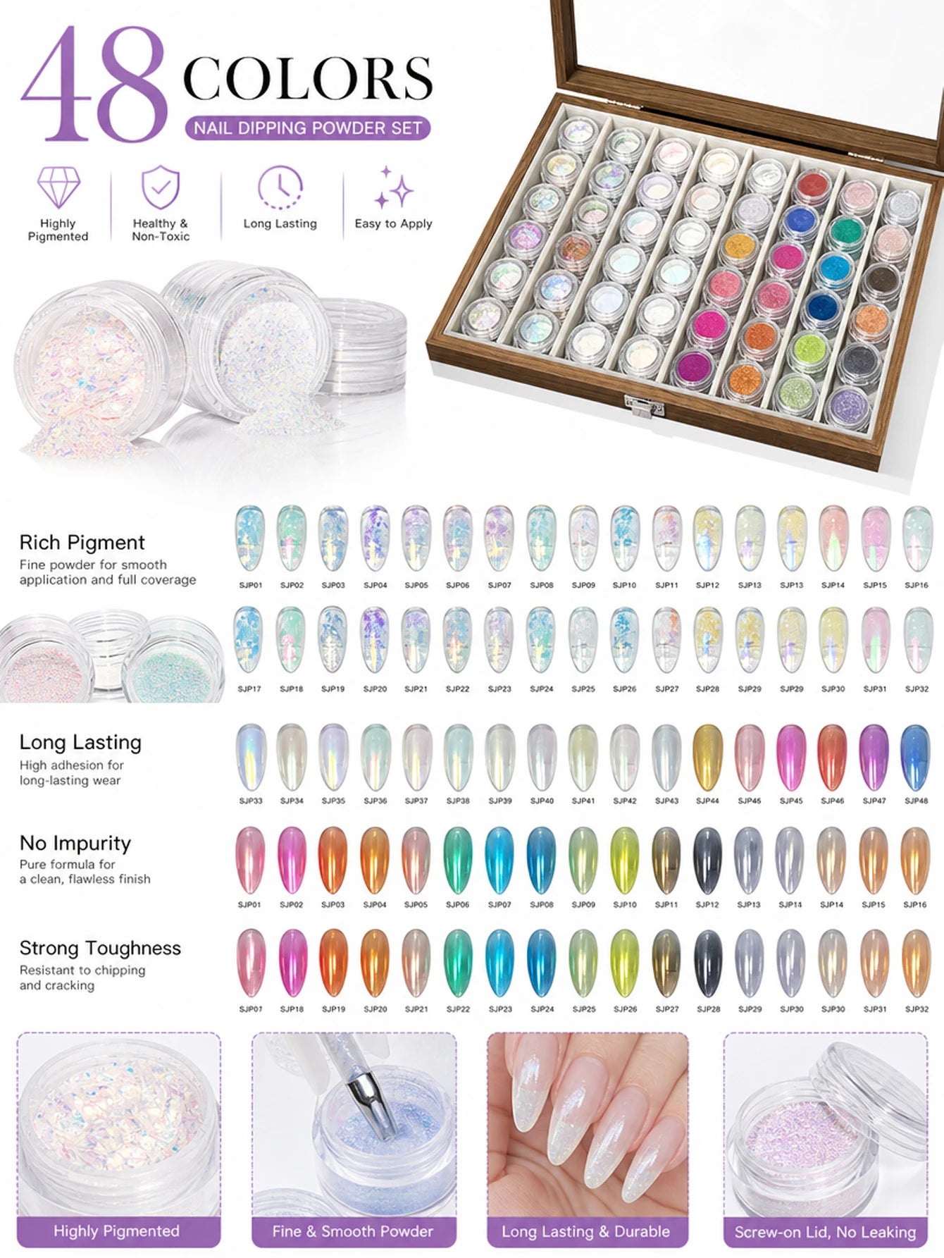 48-color Premium Aurora Ice-clear Nail Powder Includes Cards Storage Qme