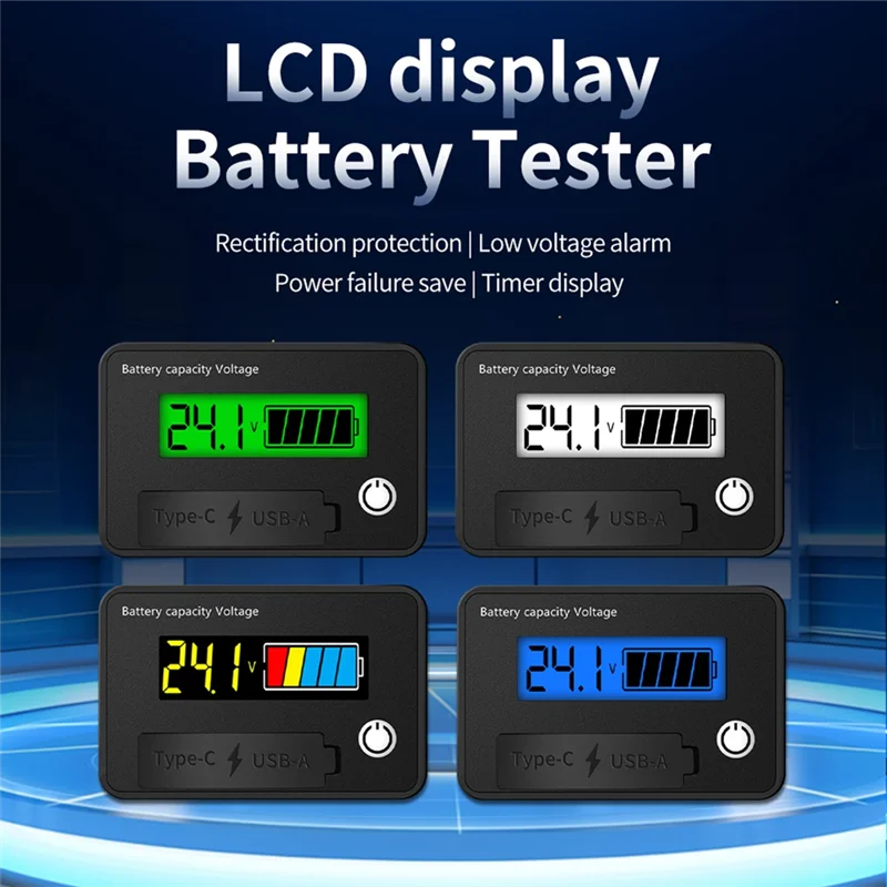A02F-DC 8-30V LCD Digital Battery Voltmeter Capacity Indicator Lithium Acid Battery Voltage Tester Meter Tool Typec Output Qme