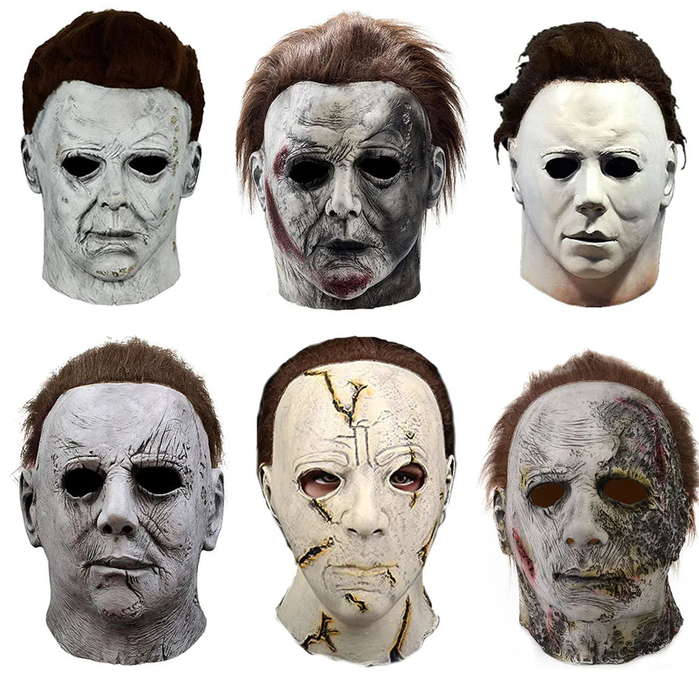 Terror Halloween Michael Myers Masks With LED Glow Horror Latex Full Head Headgear Scary Face Cover Masquerade Party Supplies Qme