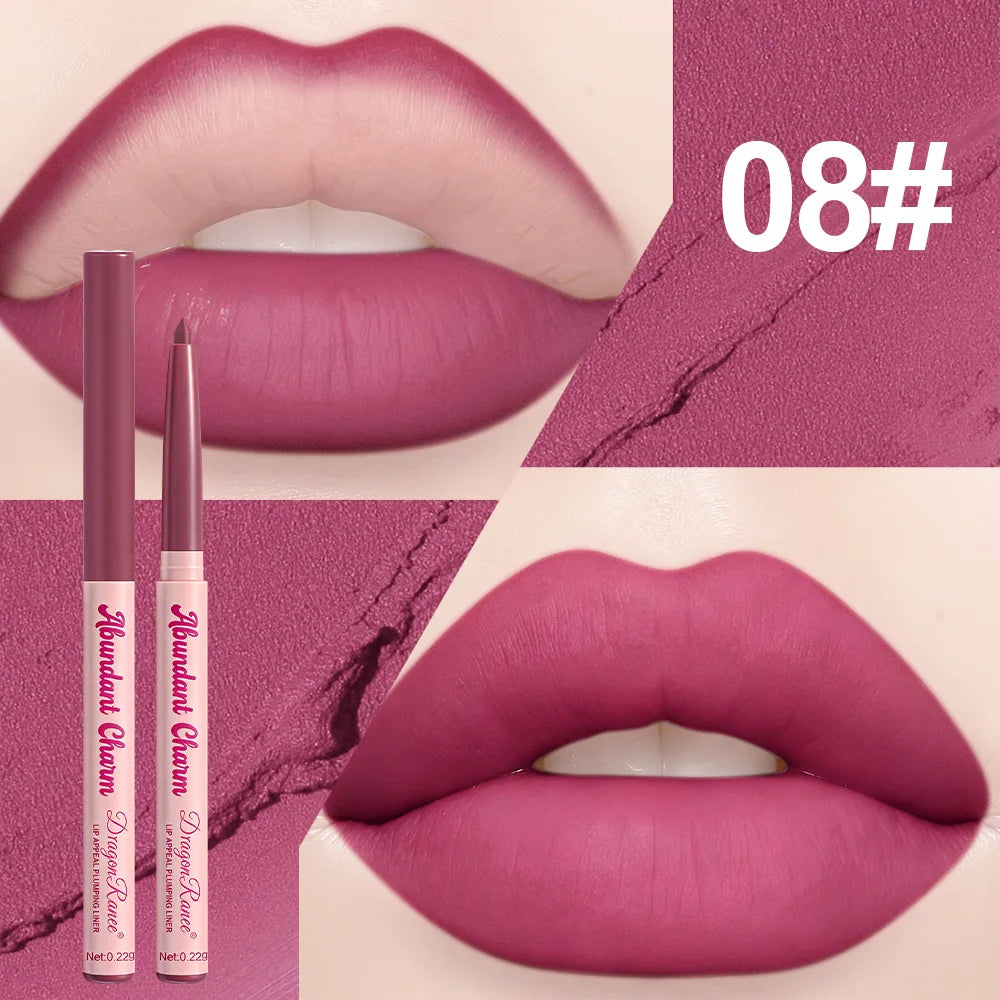 12 Colors Matte Lip Liner Pen Nude Pink Lip Contour Stick Waterproof Long-Lasting Outline Non-Drying Automatic Lipstick Makeup Qme 08