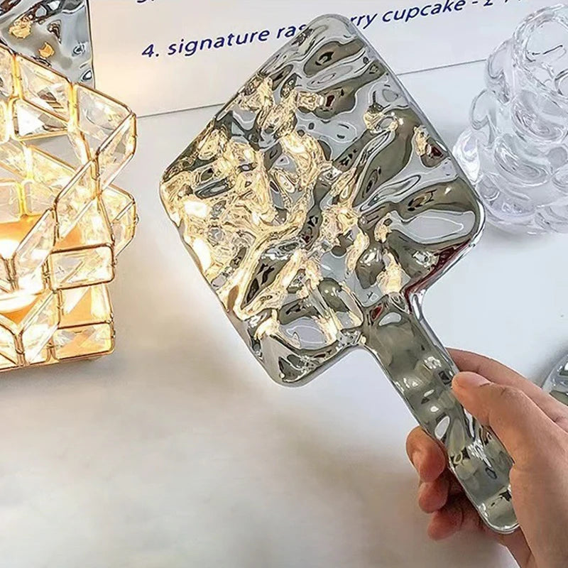 Electroplated Handle Makeup Mirror Portable Round Square Handheld Qme