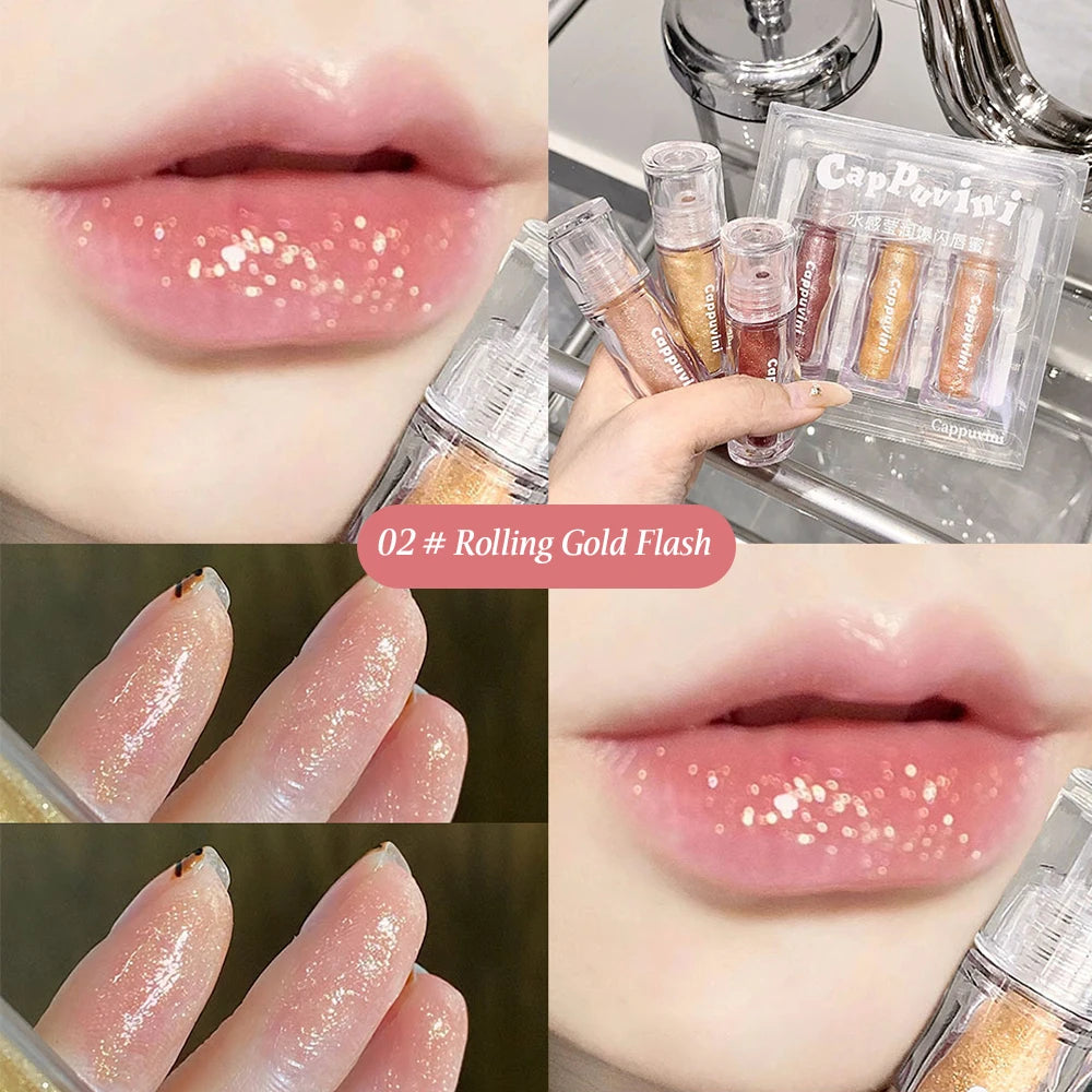 Moisturizing Glitter Lip Gloss-6 Colors Gloss Glossy Non-sticky Makeup Qme 02 Gold Flash