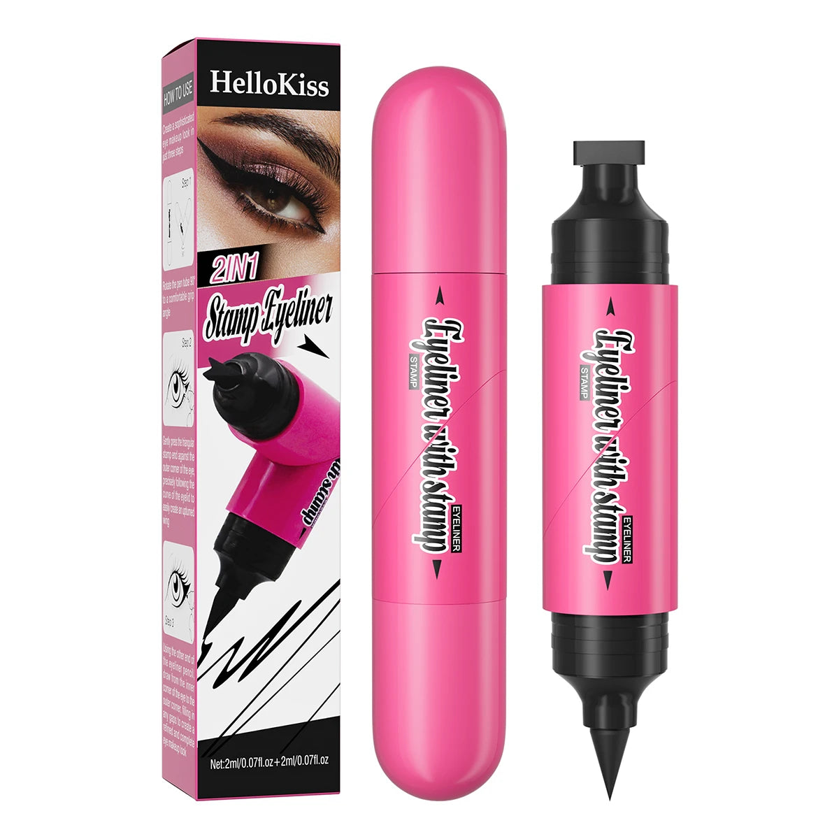 2 IN 1 Rotatable Winged Eyeliner Stamp Waterproof Quick Dry No Smudge Long Lasting Liquid Eyeliner Pen for Beginners Lazy Makeup Qme