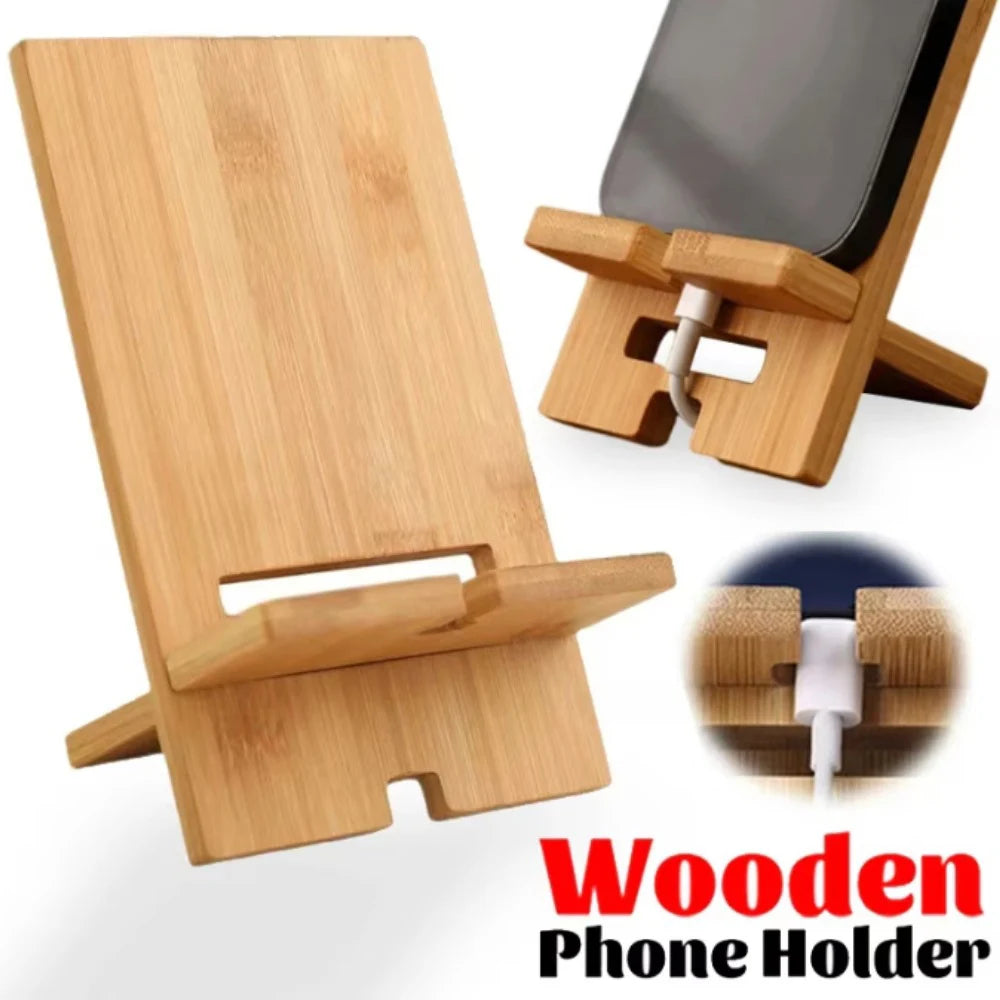 Multi-functional Tablet Stand Lazy Phone Bracket Desktop Bamboo Phone Holder Practical Wooden Smartphone Charging Stand Creative Qme