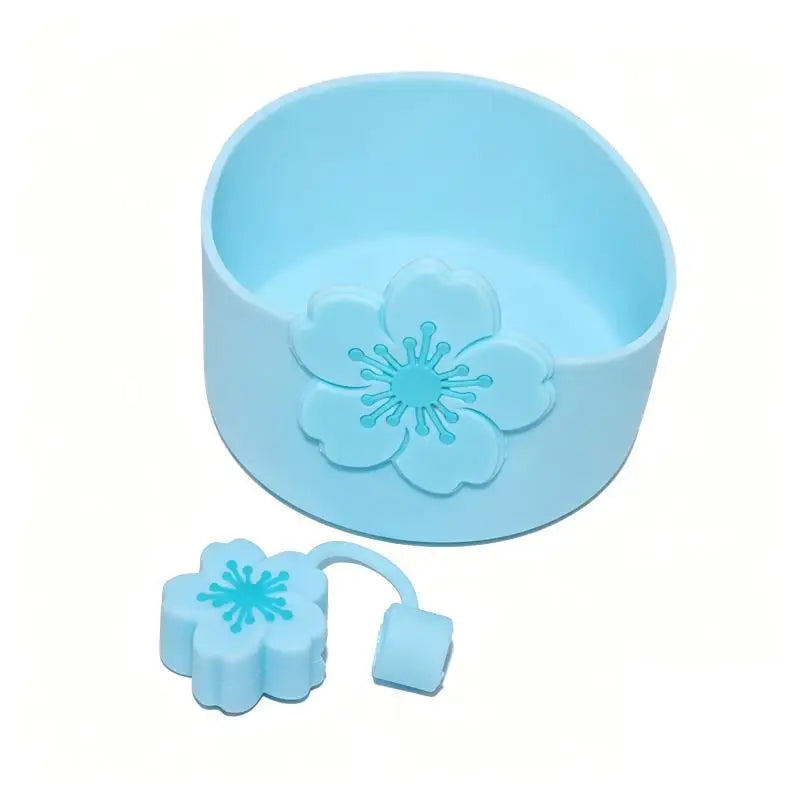 Tumbler Straw Cover Water Bottle Silicone Boot Charm Begonia Shape Qme 2PCS Blue