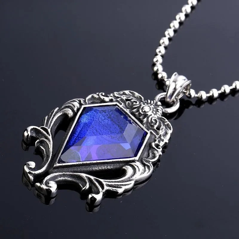 Sapphire Necklace Cosplay Princess Obsidian Simulation Pendant Women Fashion Popular Accessory Retro Gothic Jewelry Prop Gift Qme