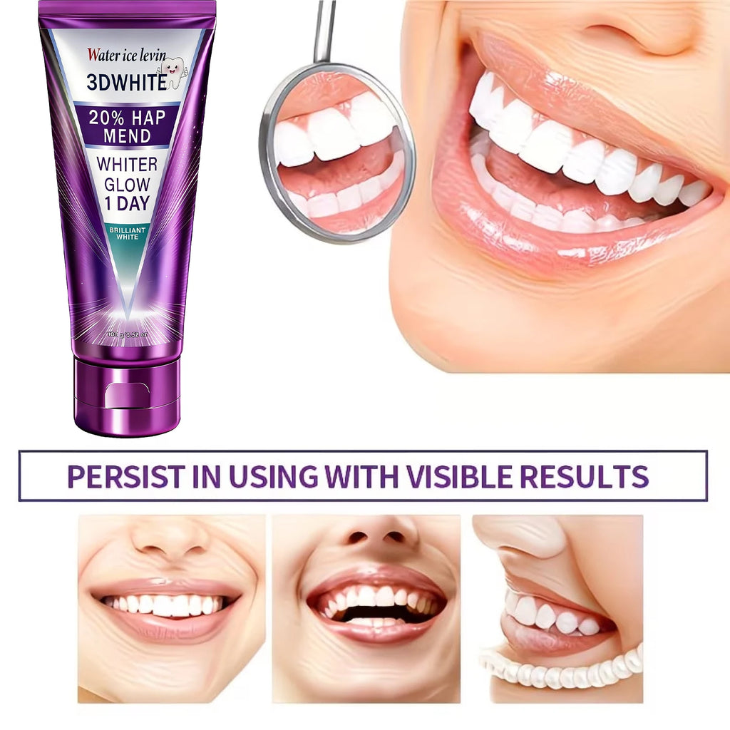 20% HAP 3D White Toothpaste - 1 Day Whiter Teeth, Deep Stain Remover, Cool Menthol for Fresh Breath & Strong Enamel Qme
