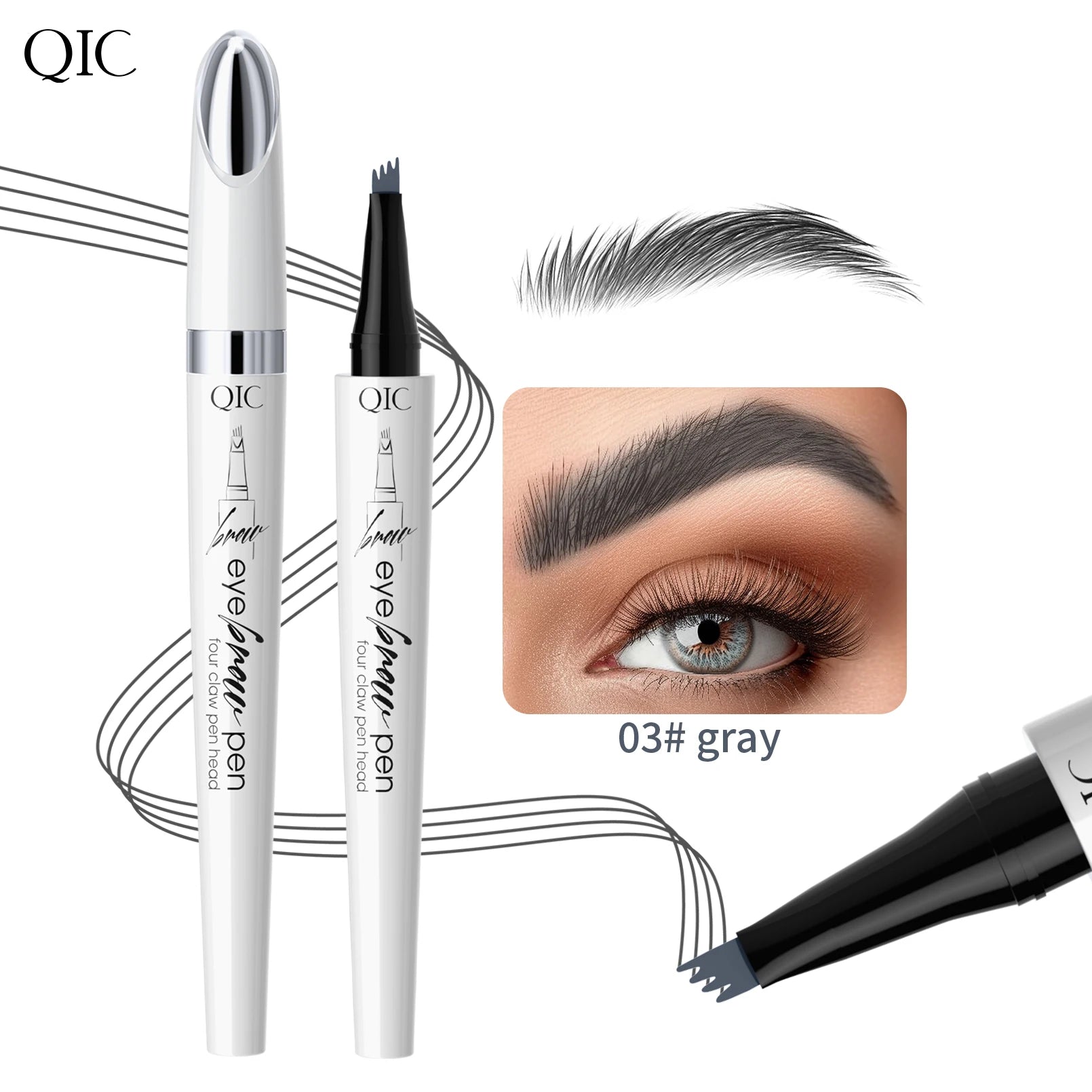 Four-pronged 4-tip liquid microblading brow pen, long-lasting, anti-smudge, waterproof sweatproof non-fading Qme Q709-3