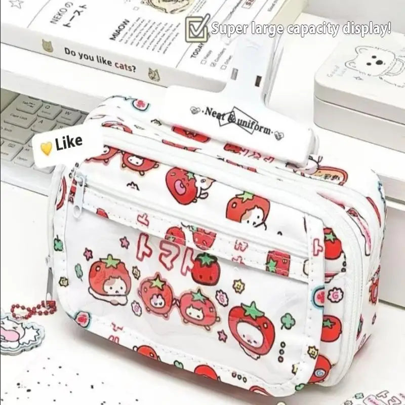 Cute Tomato Apple Cat Printed Pencil Bag Student Large Capacity Qme