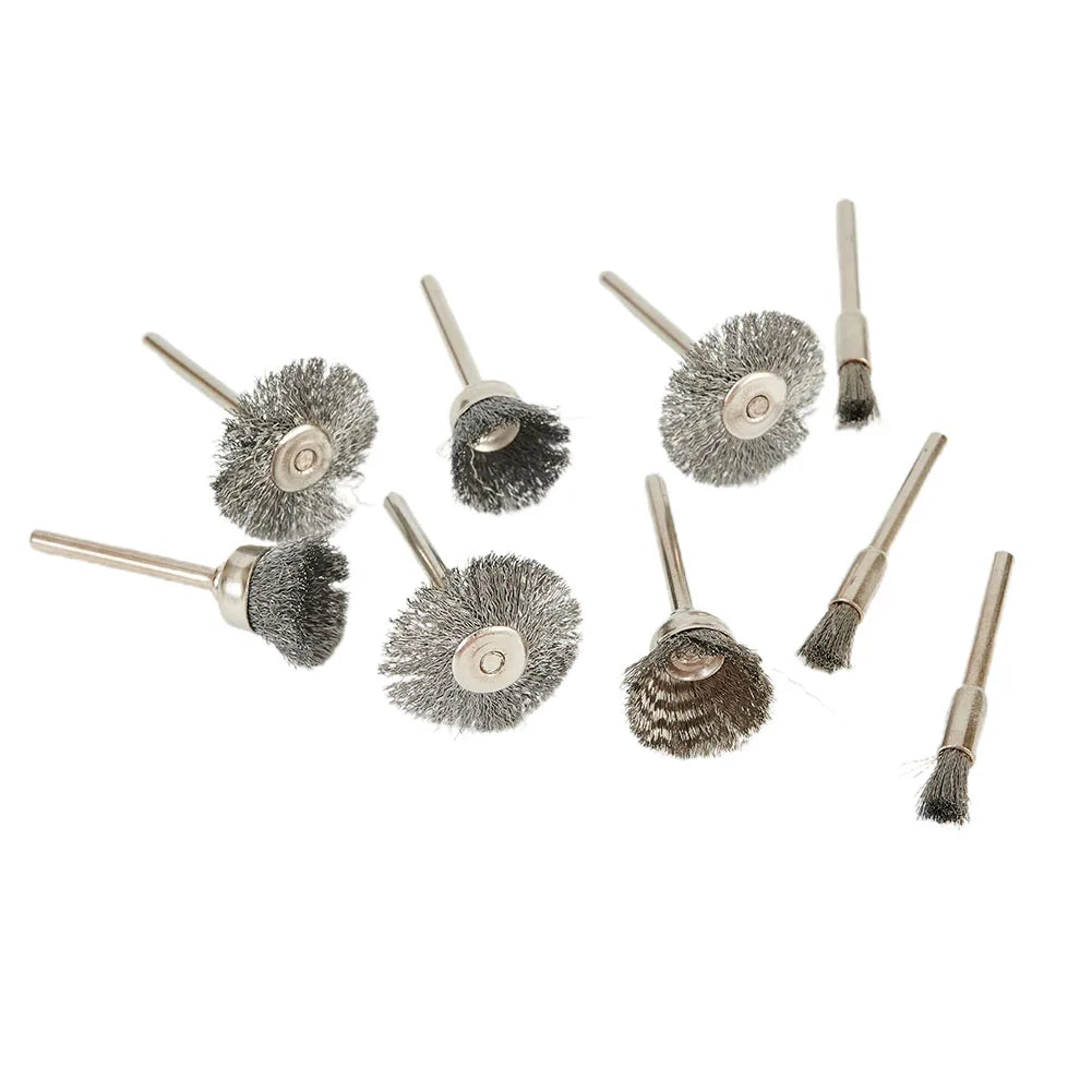 9pcs Stainless Steel Wire Brush Set Drill Brush Rotary Tool For Dremel Drill Polishing Grinding Wheel Electric Power Tool Access Qme