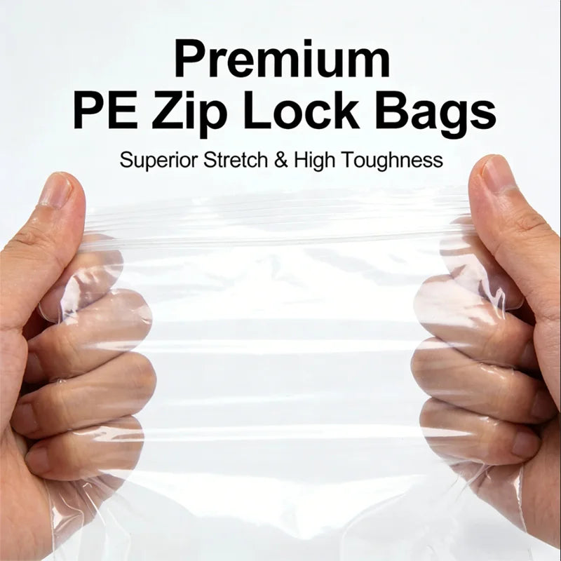 Clear Plastic Zip Lock Bags 0.08/0.1/0.2mm Red White Seal Reusable Storage Zipper Bags For Parts Food Travel Sample Packaging Qme