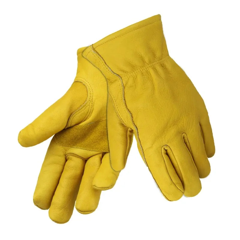 1PCS Golden Full Cowhide Gloves Cold Proof Warm Thickened Cotton Insulated Wear-Resistant Anti-Slip for Cold Storage Qme