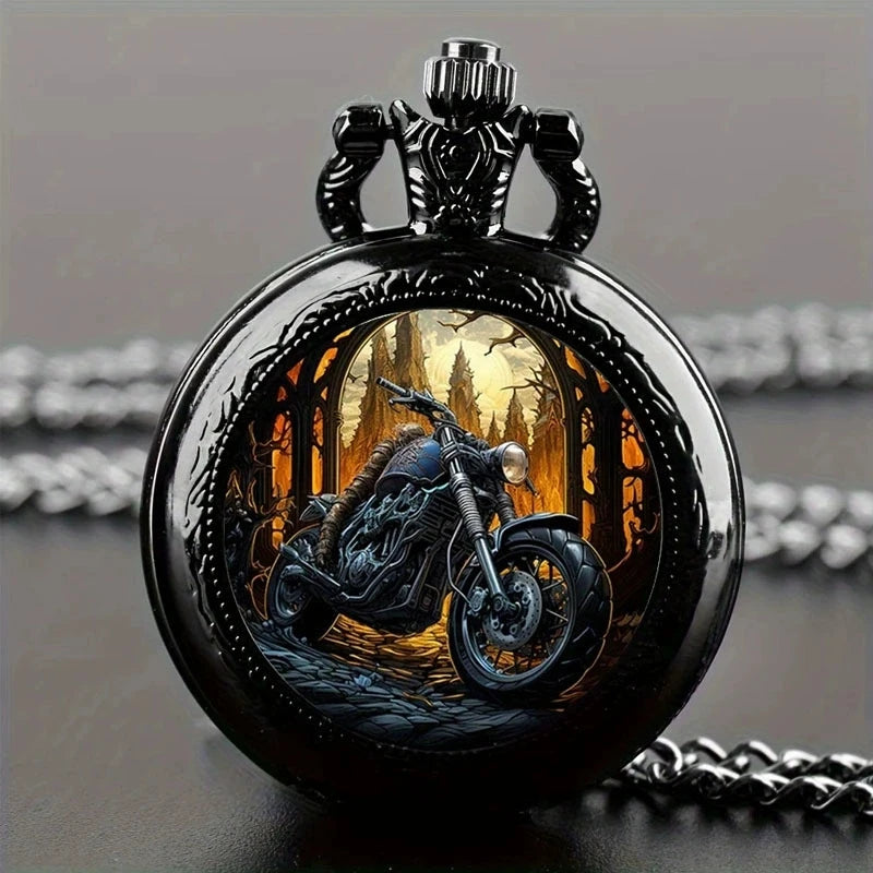Retro Golden And Silvery Double Dragon Quartz Pocket Watch Qme orange
