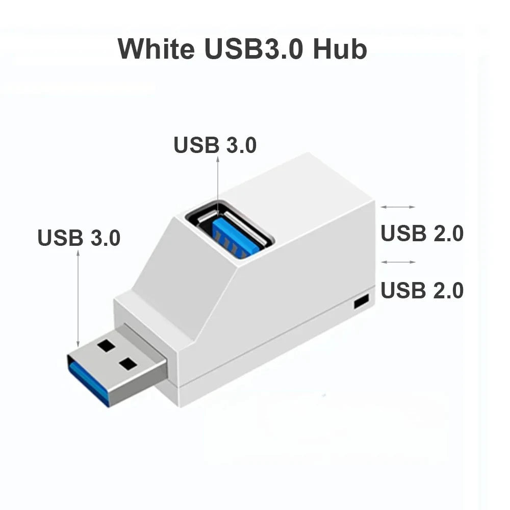 5pcs For PC Laptop, USB 3.0 HUB Adapter Extender for USB 3.0 Card Reader, Hi-Speed USB 2.0, Mini Splitter Box 1 to 3 Ports Qme White USB 3.0