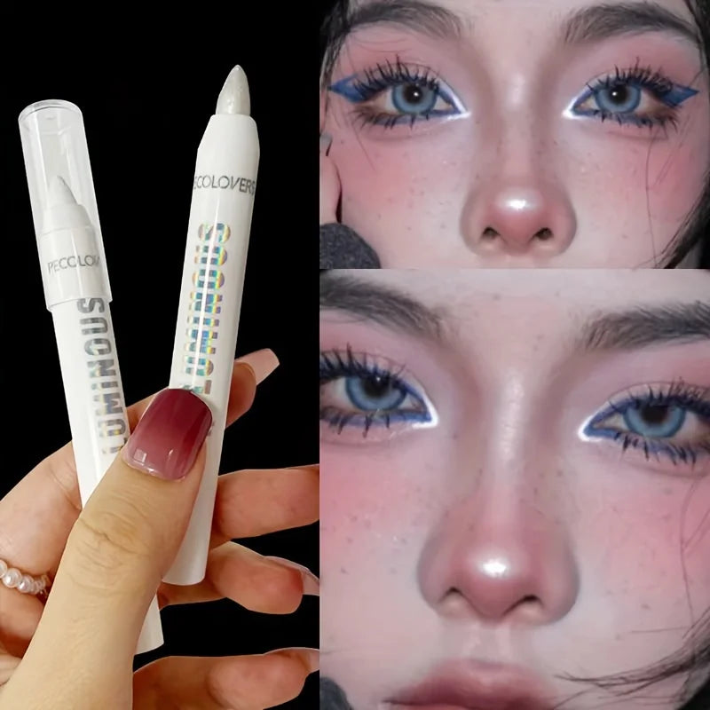 Brightening Highlighter Pen, Long Lasting Waterproof, Smooth Matte Pearly Glitter White Silvery Eyeliner Eyeshadow Stick Qme