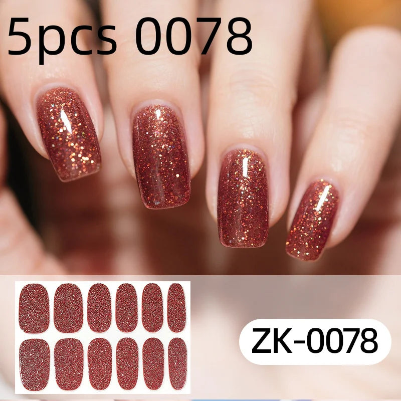 Nail Full Wrap Stickers Glitter Self Adhesive Gel Sticker Women Home