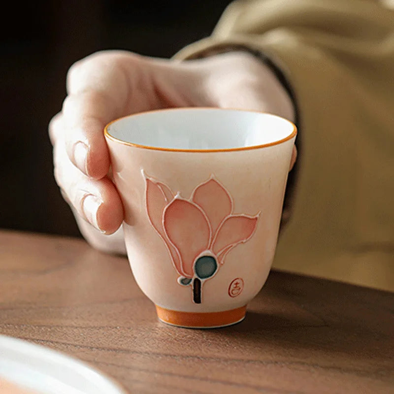 Hand Painted Lotus Pastel Women's Value Master Cup Ceramic Glazed Qme