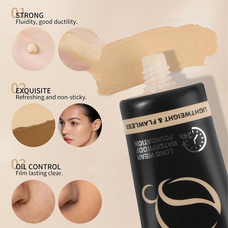 6-color Liquid Foundation Waterproof Sweat Proof Durable Fixation Qme