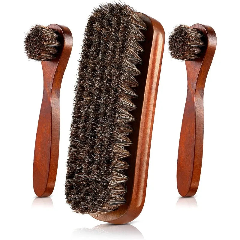 3Pieces Horsehair Shoes Polish Brushes Leather Boots Care Clean Qme 3Pcs