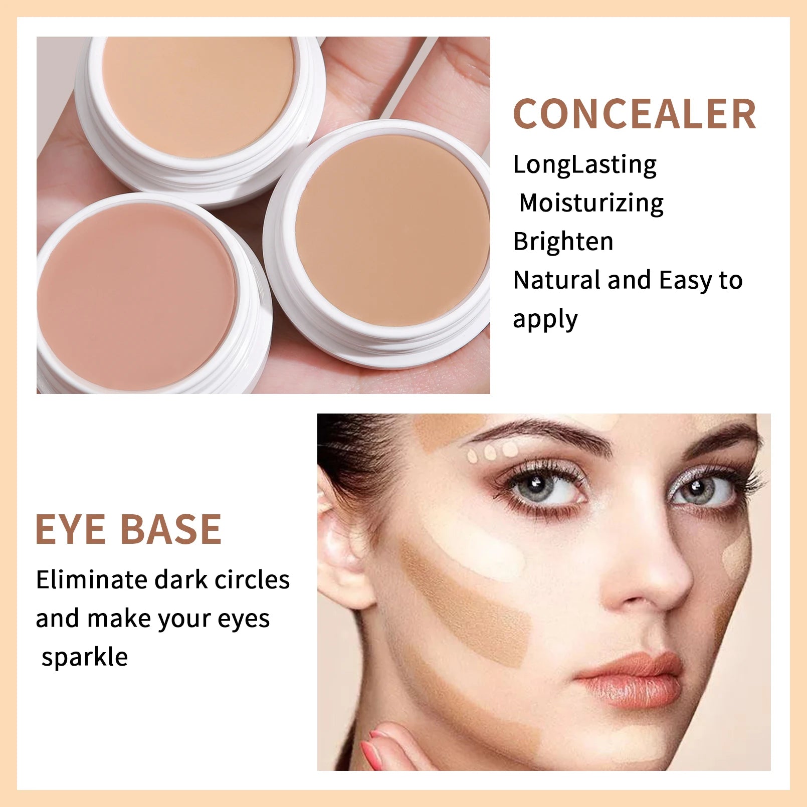 3 Colors Concealer Palette Moisturizing Long Lasting Cover Dark Circles Freckles Acne Marks Facial Blemishes Qme