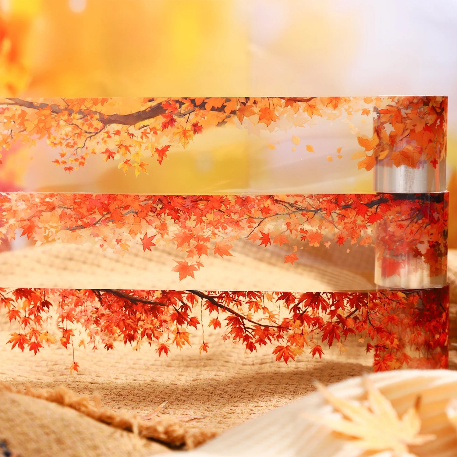 1 Roll Autumn Fall Leaves Pattern Tape for DIY Scrapbook Journal, Phone Case Decoration, Gift Wrapping & Craft Collage Qme
