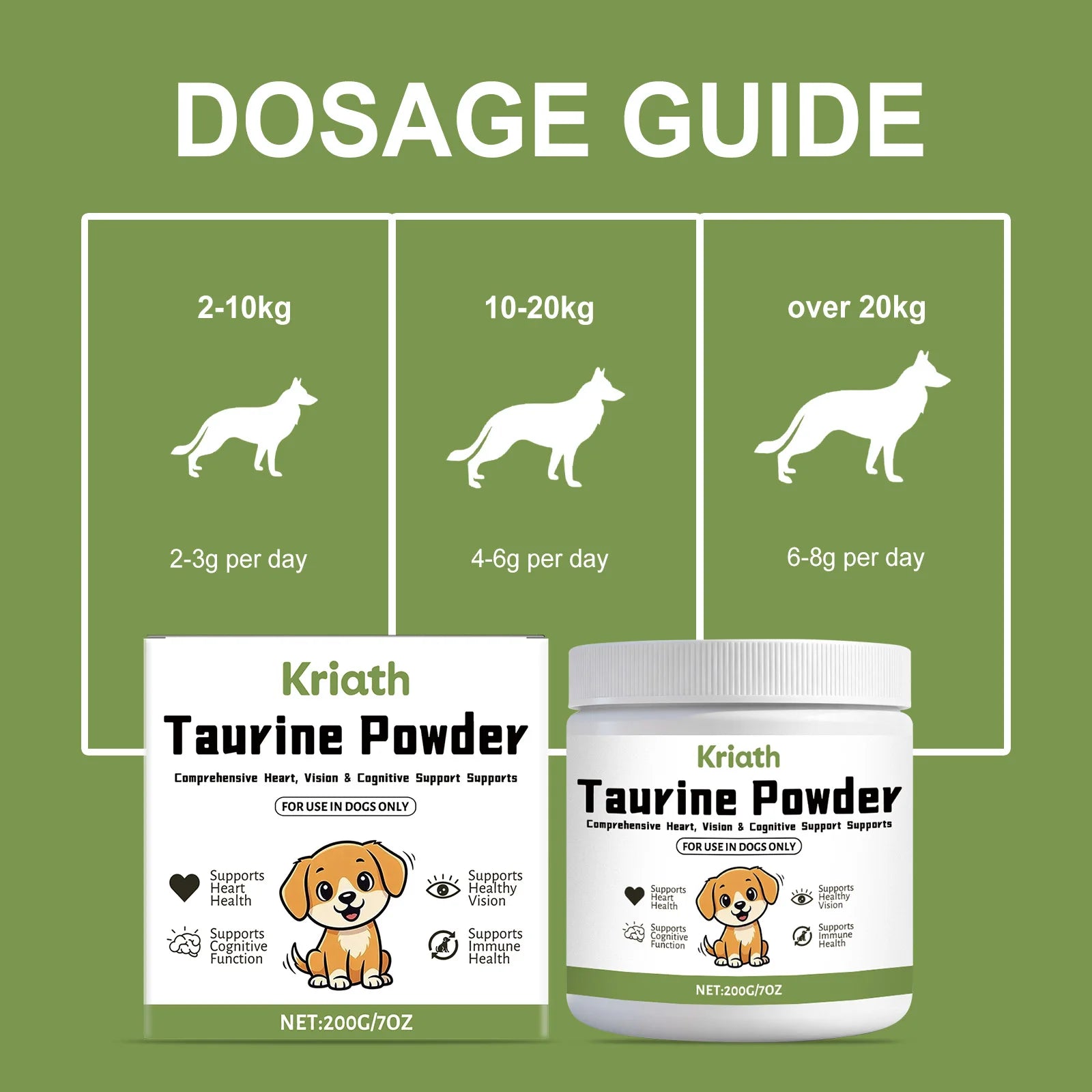 Pet Taurine Powder Support Heart Wellness Maintain Normal Vision Function Enhance Hair Radiance Dog Daily Nutrients Supplement Qme