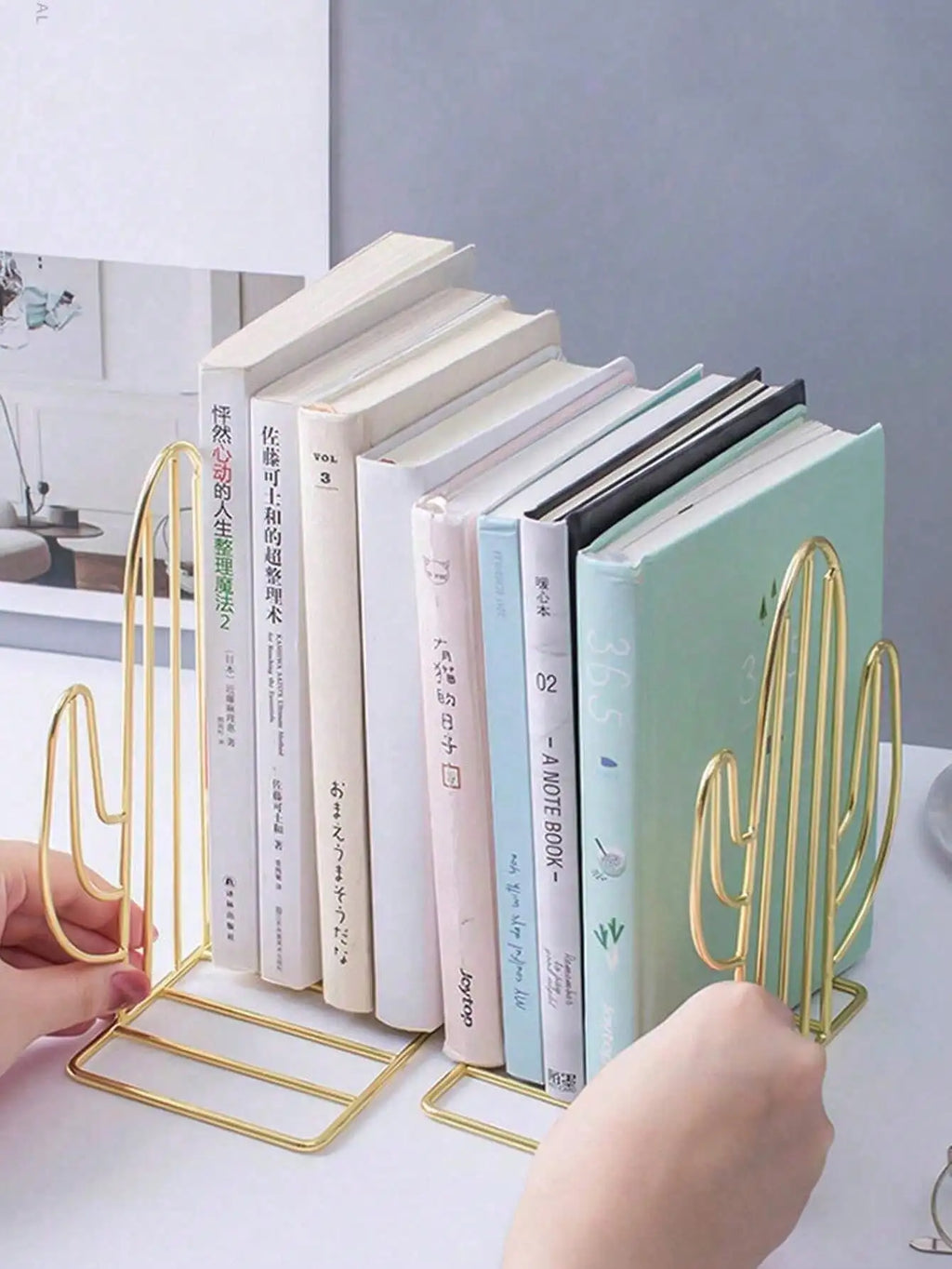 Nordic Iron Cactus Shaped Bookends Creative Cute Book Organizers Qme