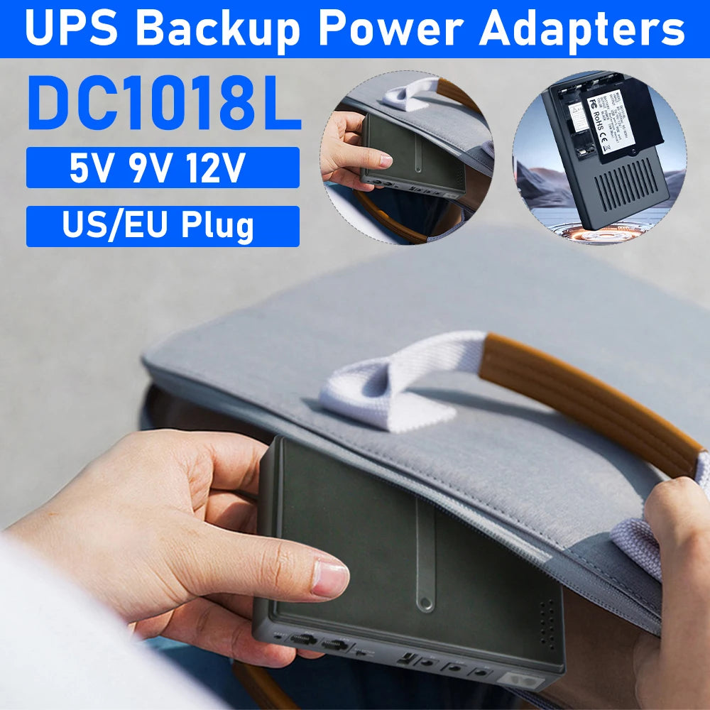 DC1018L Mini Portable UPS Backup Power Adapters 5V 9V 12V Uninterruptible Power Supply Battery Backup for WiFi Router Camera Qme