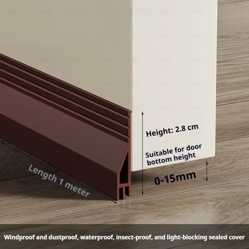 3-layer Anti-Cold Door Bottom Seal Strip Self-adhesive 28/45mm Height TPE Windproof Noise Reduction Window Gap Weather Strip Qme Small Brown 2Pcs