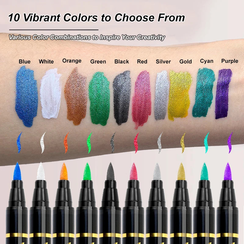 10 Colors Temporary Tattoo Markers Safe Non-toxic Body Paint Art Pen Qme