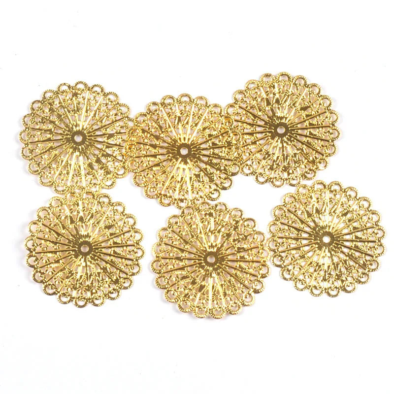 10Pcs 43x43mm Mixed Round Metal Crafts Flower Filigree Wraps Connectors For Jewelry Making Scrapbook Findings DIY Home Decor Qme Gold