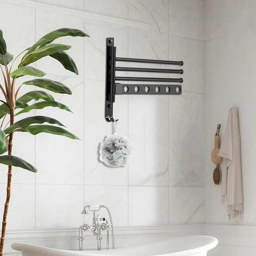 Towel Rack For Wall 4-Arm Swivel Towel Racks For Bathroom Swing Out Organizer Wall Mount Hanger For Laundry Room Shower Room Qme