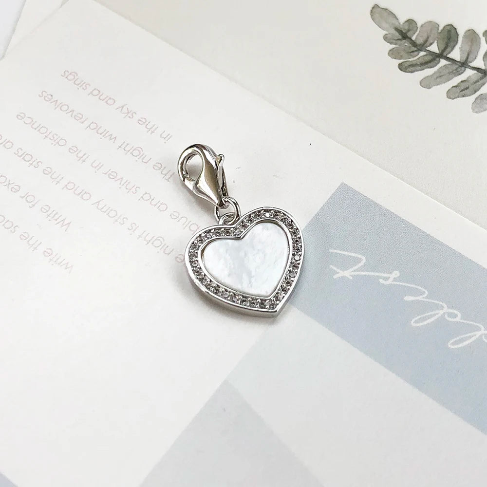 Dangle Charm Pendant Heart with Shell Women Summer Brand New Romantic 925 Sterling Silver Love Gift Qme