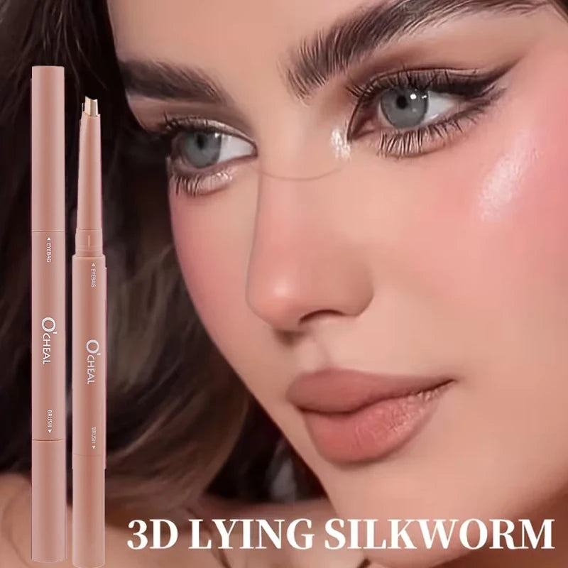 Double-ended Lying Silkworm Pen Natural Matte Shimmer Highlighter Qme
