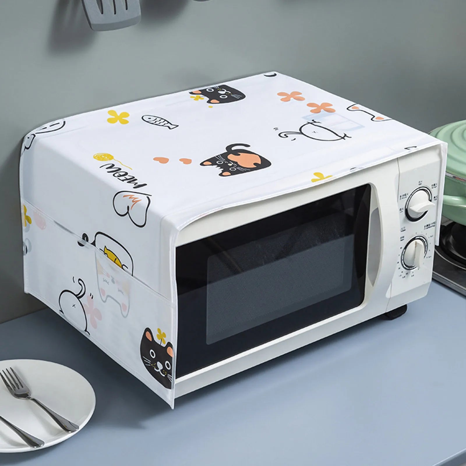 Cartoon Graphics Printed Cute Microwave Dust-proof Cover Oven Cover Hanging Bag Dust-proof Cover Microwave Protective Cover Qme C