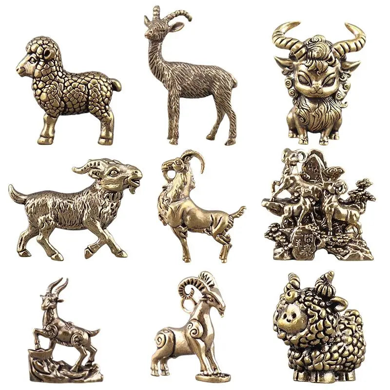 Chinese Zodiac Goat Lucky Statue Hand Polished Brass Sheep Figurine Qme