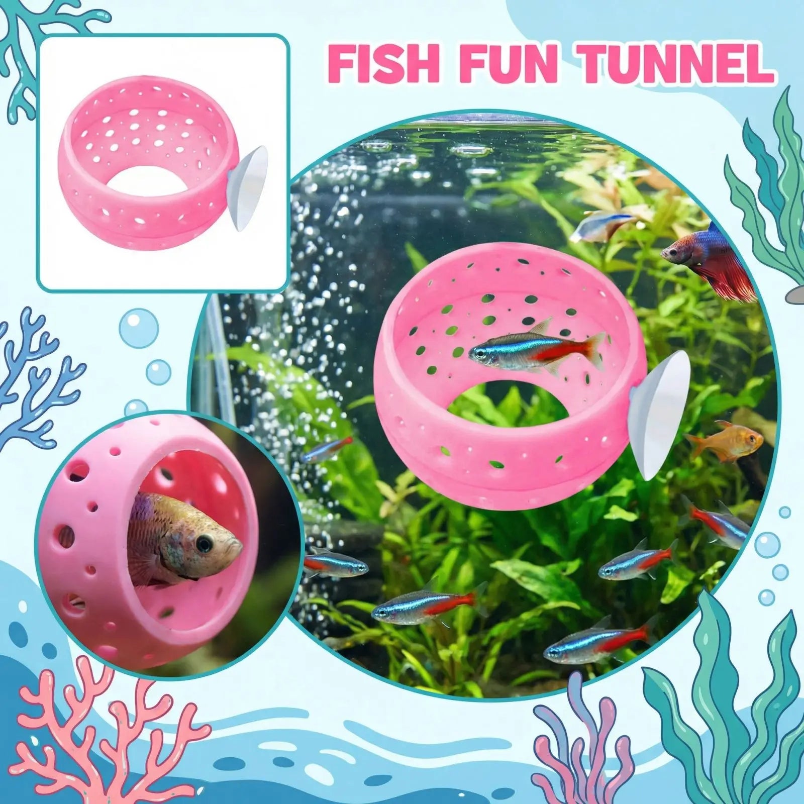 Betta Bulb Hide Tunnel Aquarium Fish Hideout with Suction Cup Shrimp Cave Aquarium Decor Fish Guppy Hiding Resting Supplies Qme Pink One Size